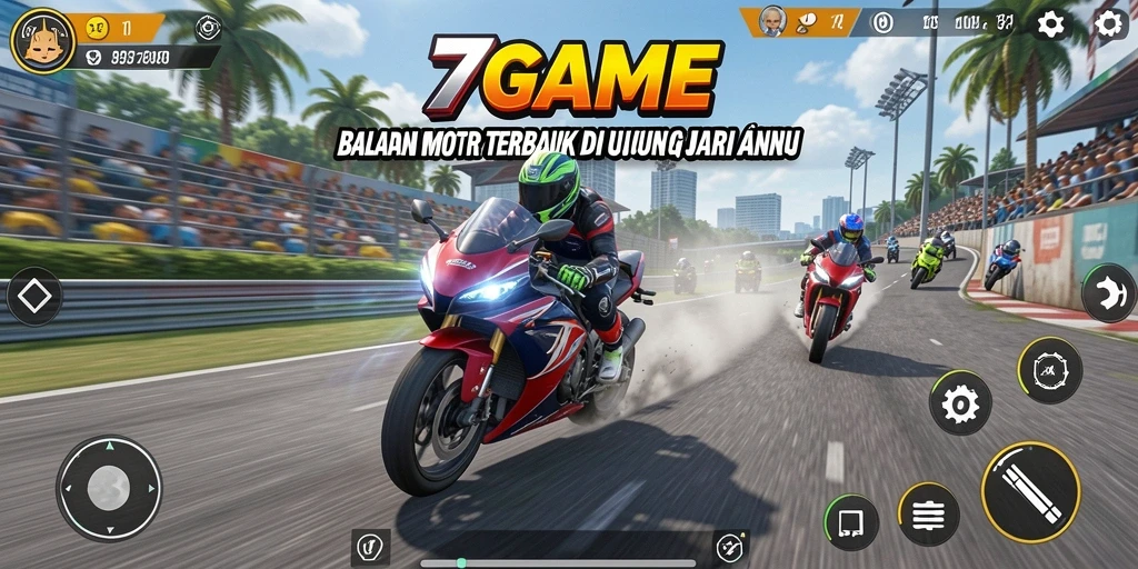 Tampilan gameplay seru dalam balapan motor di 7GAME.