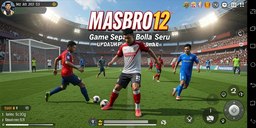 Tampilan gameplay seru dari MASBRO12 dengan aksi sepak bola yang mendebarkan.