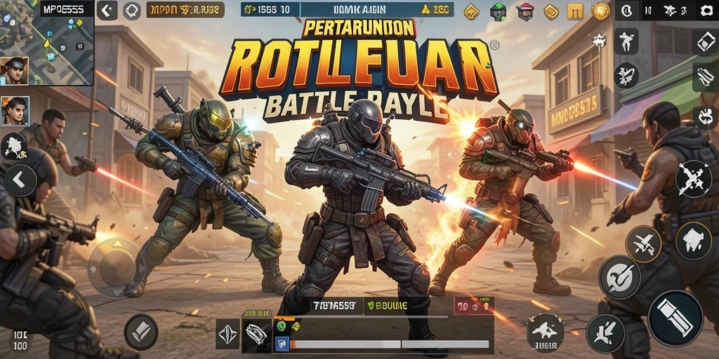 Screenshot menampilkan aksi seru dalam permainan Battle Royale MPO555.