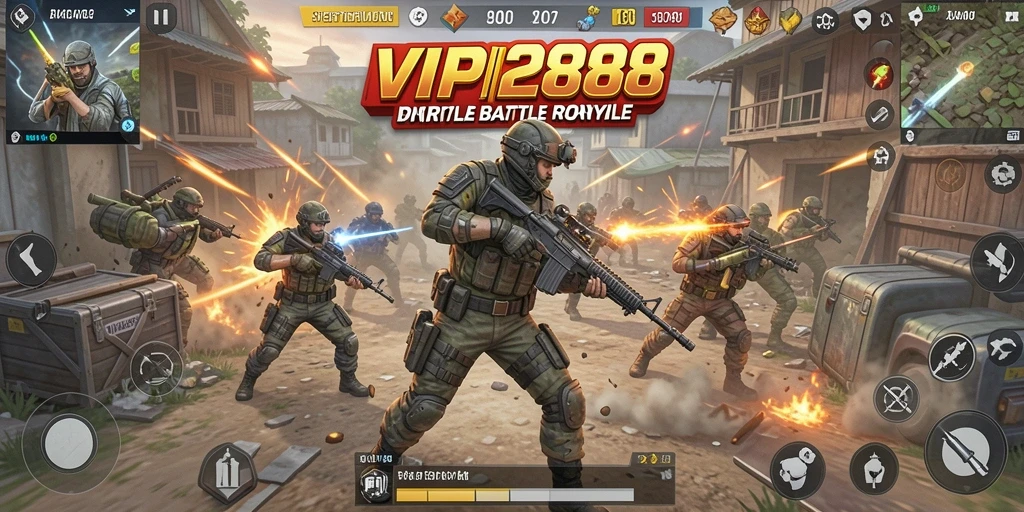 Tangkapan layar utama gameplay VIP288 dalam mode Battle Royale yang intens.